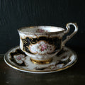Vtg Paragon By Appointment To Her Majesty Tea Cup & Saucer Black Gold & Floral