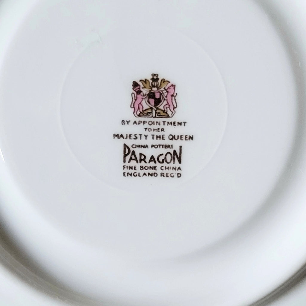 Vtg Paragon By Appointment To Her Majesty Tea Cup & Saucer Black Gold & Floral