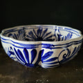 Vtg Hand-Painted Mexican Pottery Blue & White Floral Bowl Scalloped Edge 7"