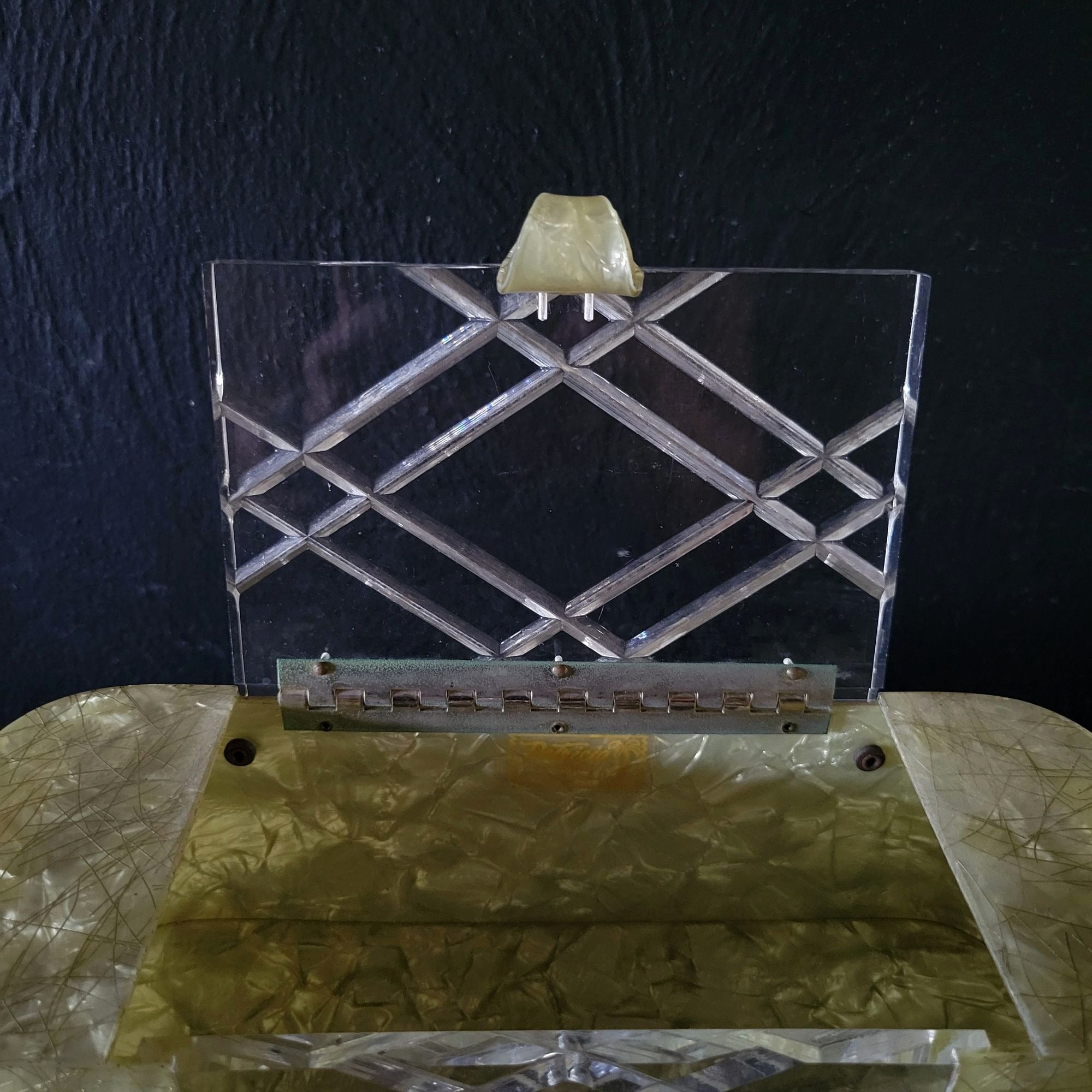 Vintage Lucite Purse Patricia of Miami Confetti String Double Handle Box Purse