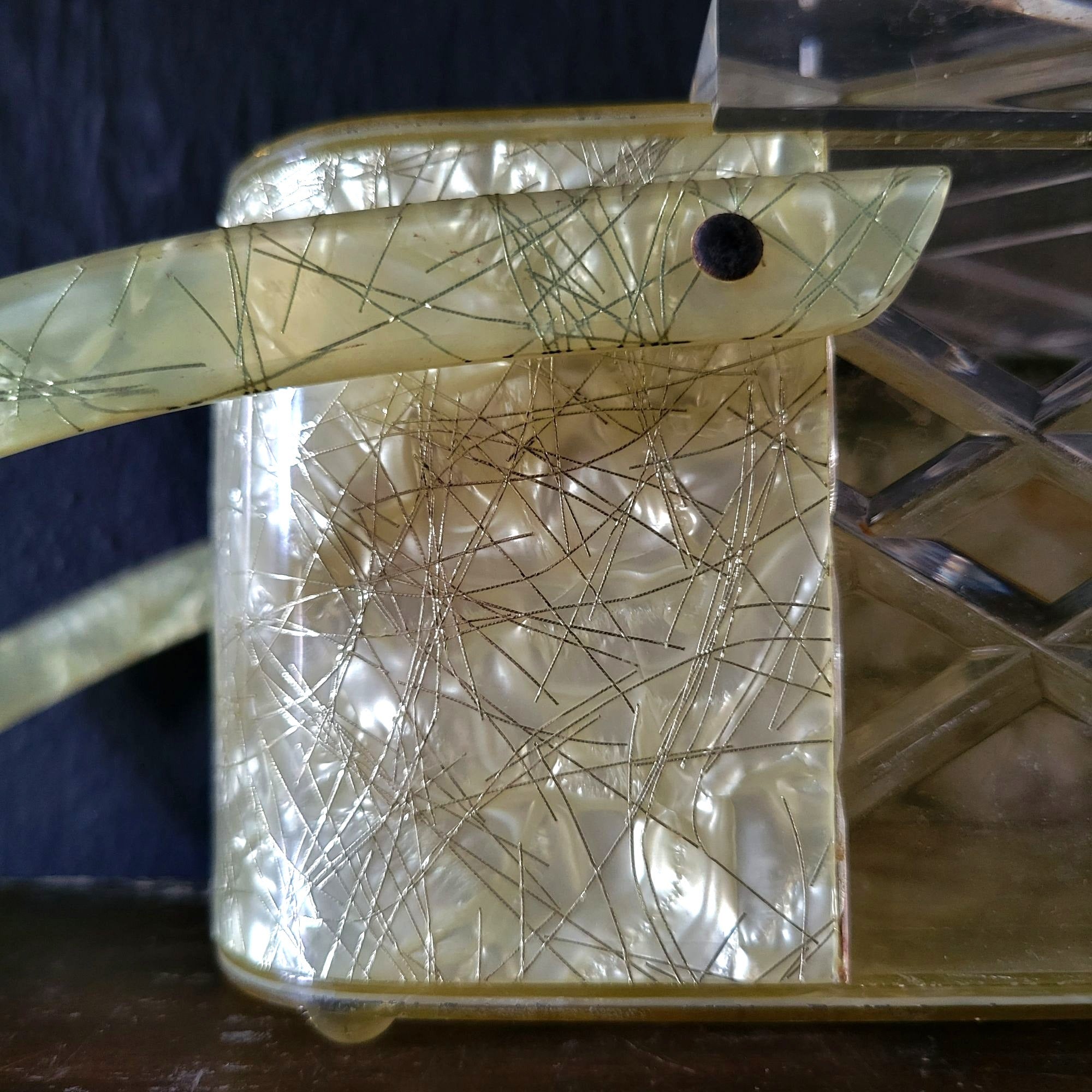 Vintage Lucite Purse Patricia of Miami Confetti String Double Handle Box Purse
