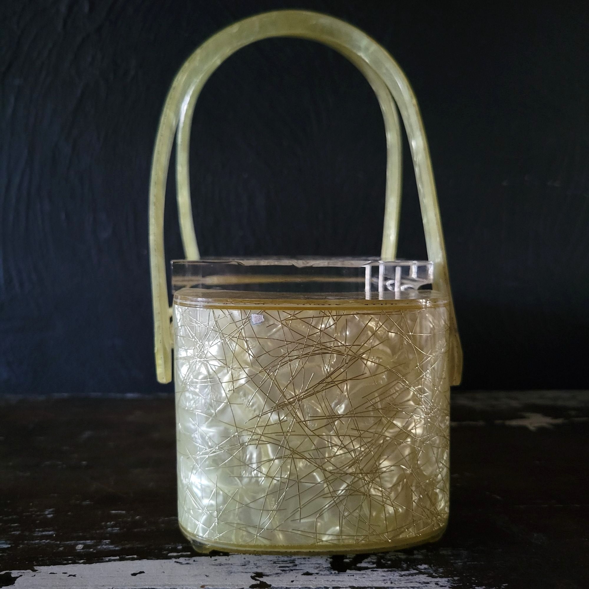 Vintage Lucite Purse Patricia of Miami Confetti String Double Handle Box Purse