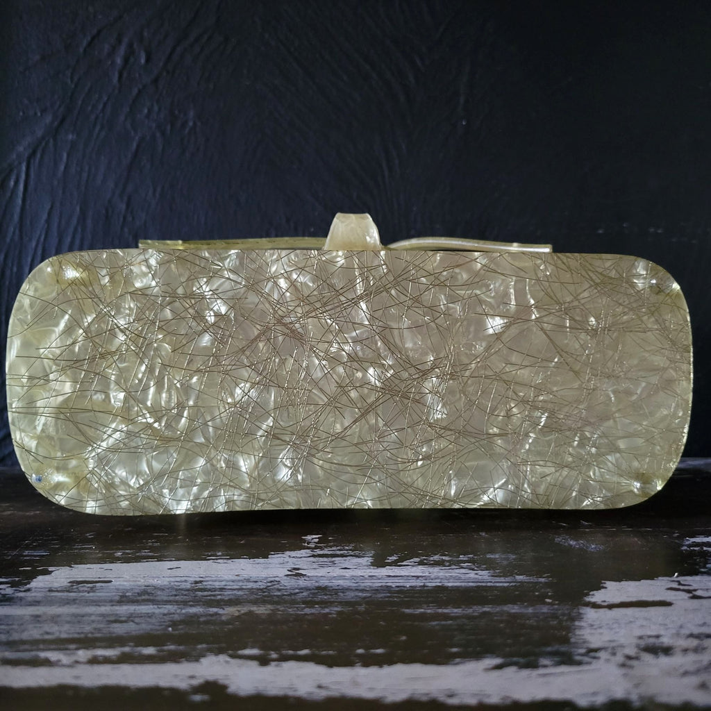 Vintage Lucite Purse Patricia of Miami Confetti String Double Handle Box Purse