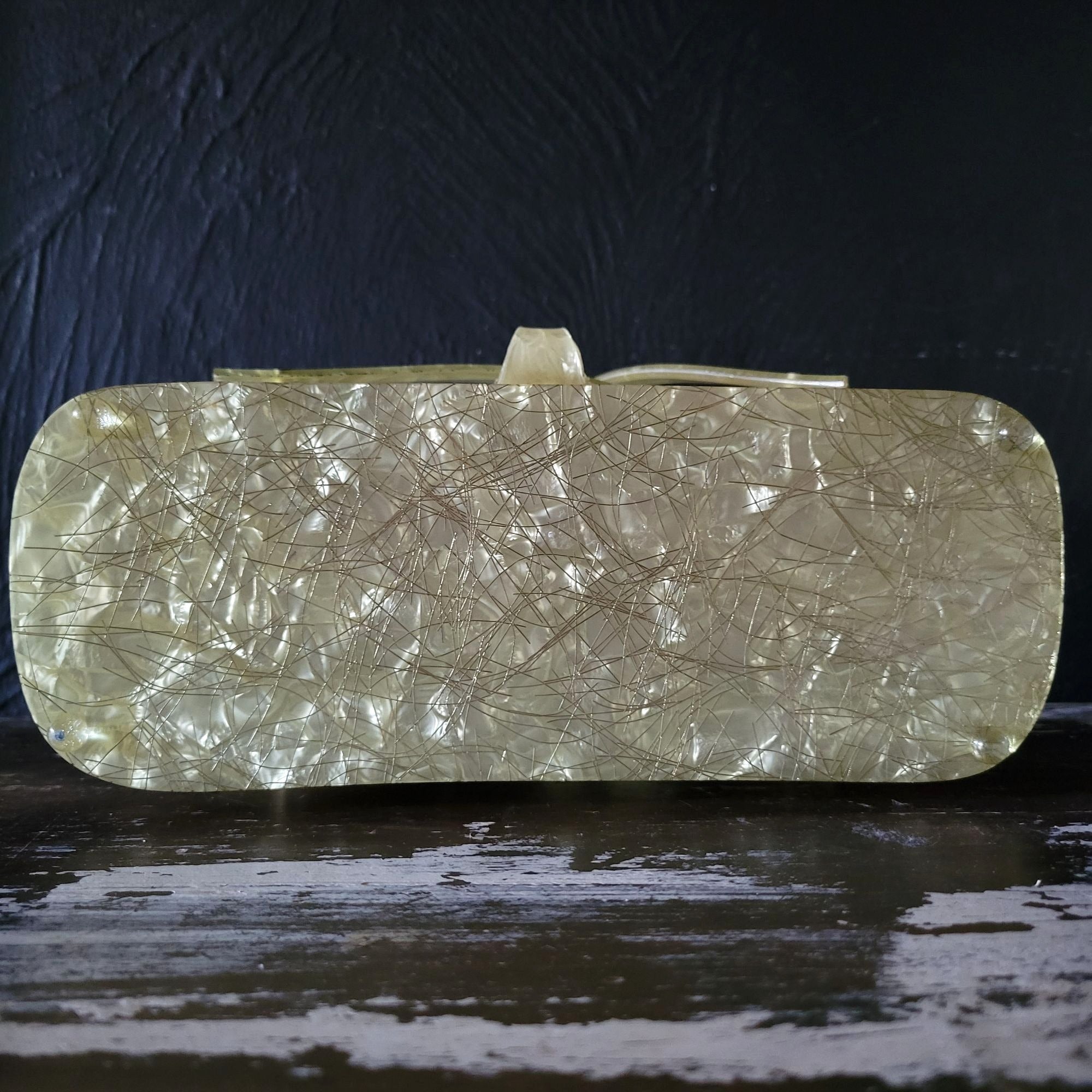 Vintage Lucite Purse Patricia of Miami Confetti String Double Handle Box Purse