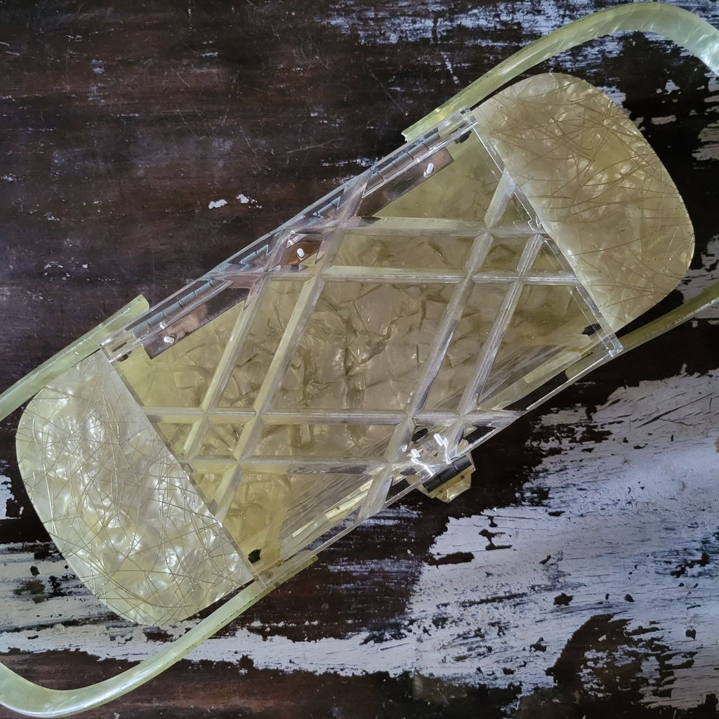 Vintage Lucite Purse Patricia of Miami Confetti String Double Handle Box Purse