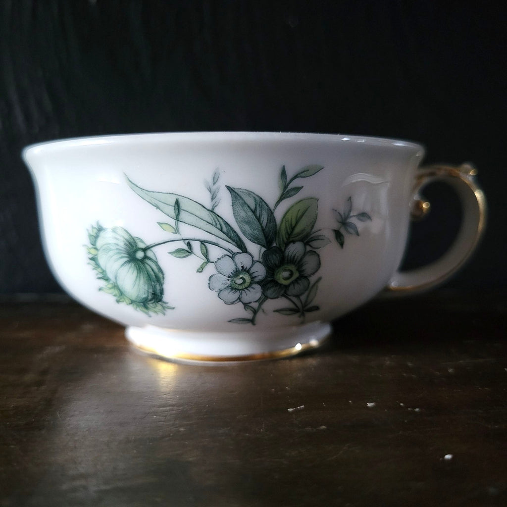 Vtg Royal Bayreuth Teal Tulip Footed Tea Cup and Saucer Floral Design Gold Trim