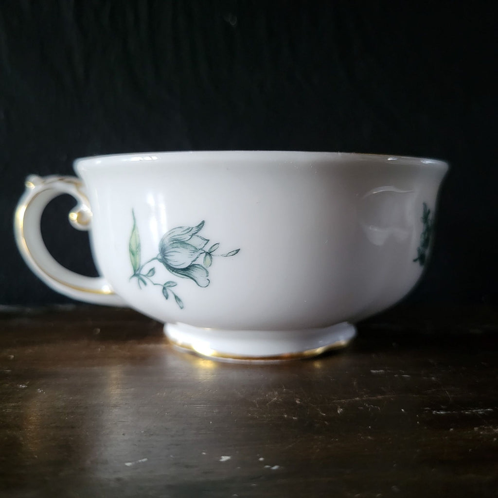 Vtg Royal Bayreuth Teal Tulip Footed Tea Cup and Saucer Floral Design Gold Trim
