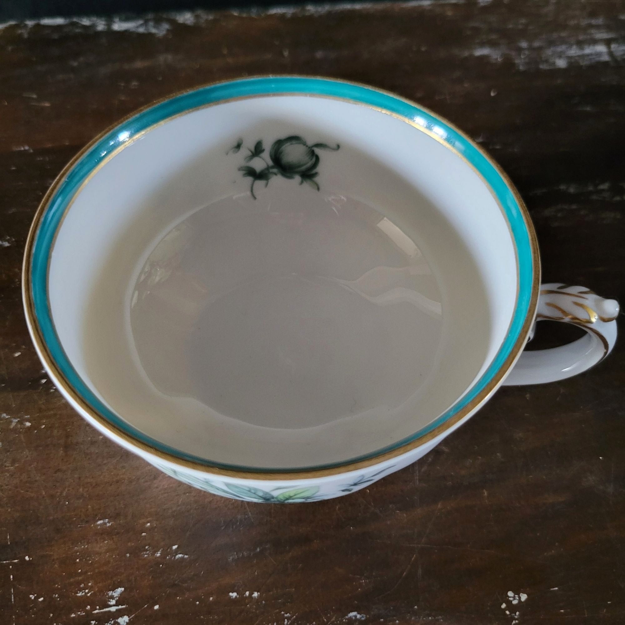 Vtg Royal Bayreuth Teal Tulip Footed Tea Cup and Saucer Floral Design Gold Trim