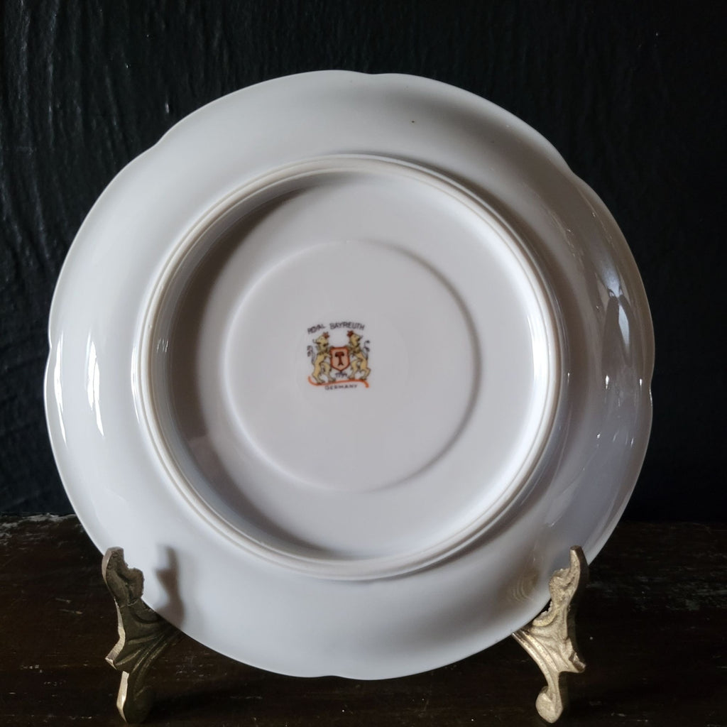 Vtg Royal Bayreuth Teal Tulip Footed Tea Cup and Saucer Floral Design Gold Trim