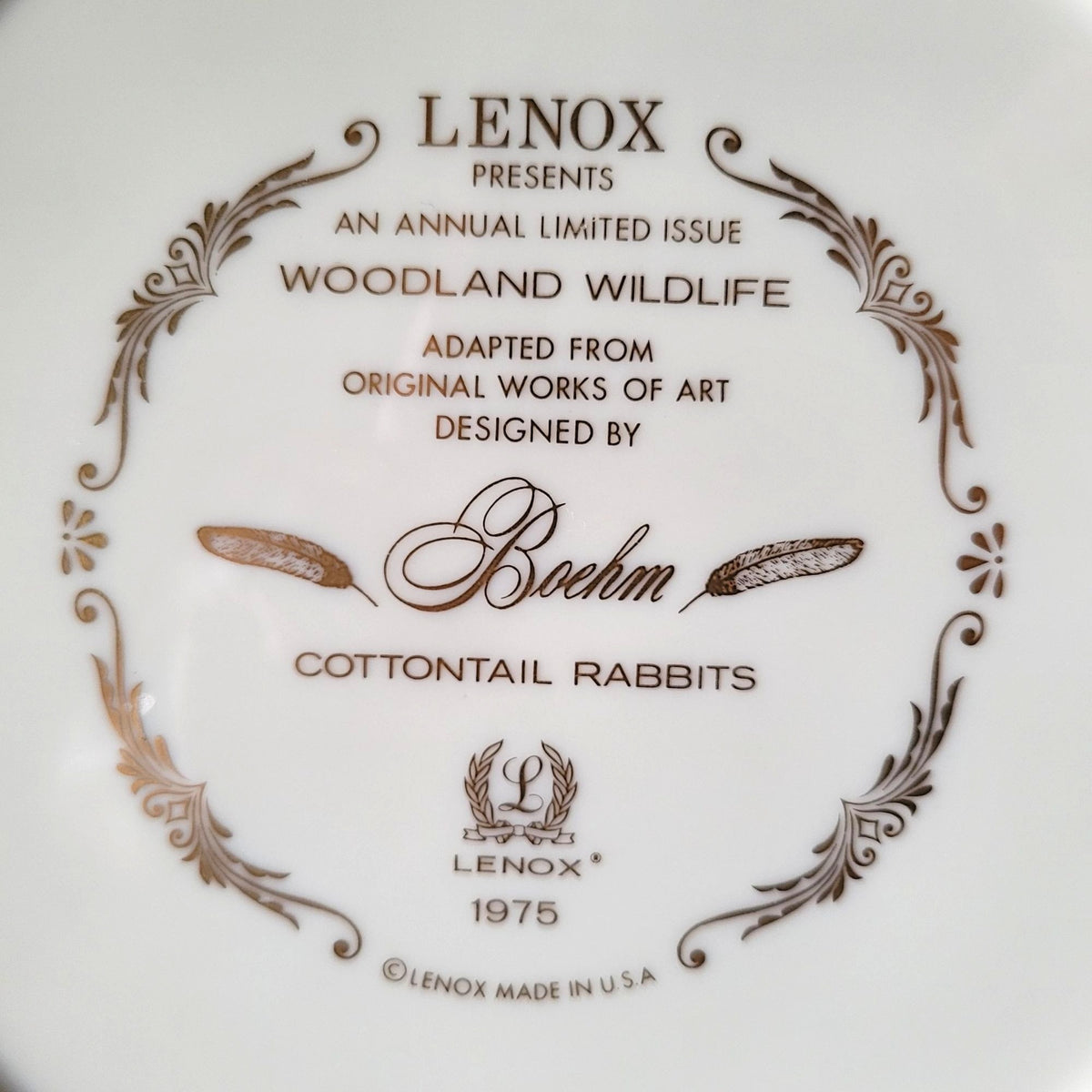 Lenox Woodland Wildlife 1975 Cottontail Rabbits Collector Plate By Boehm
