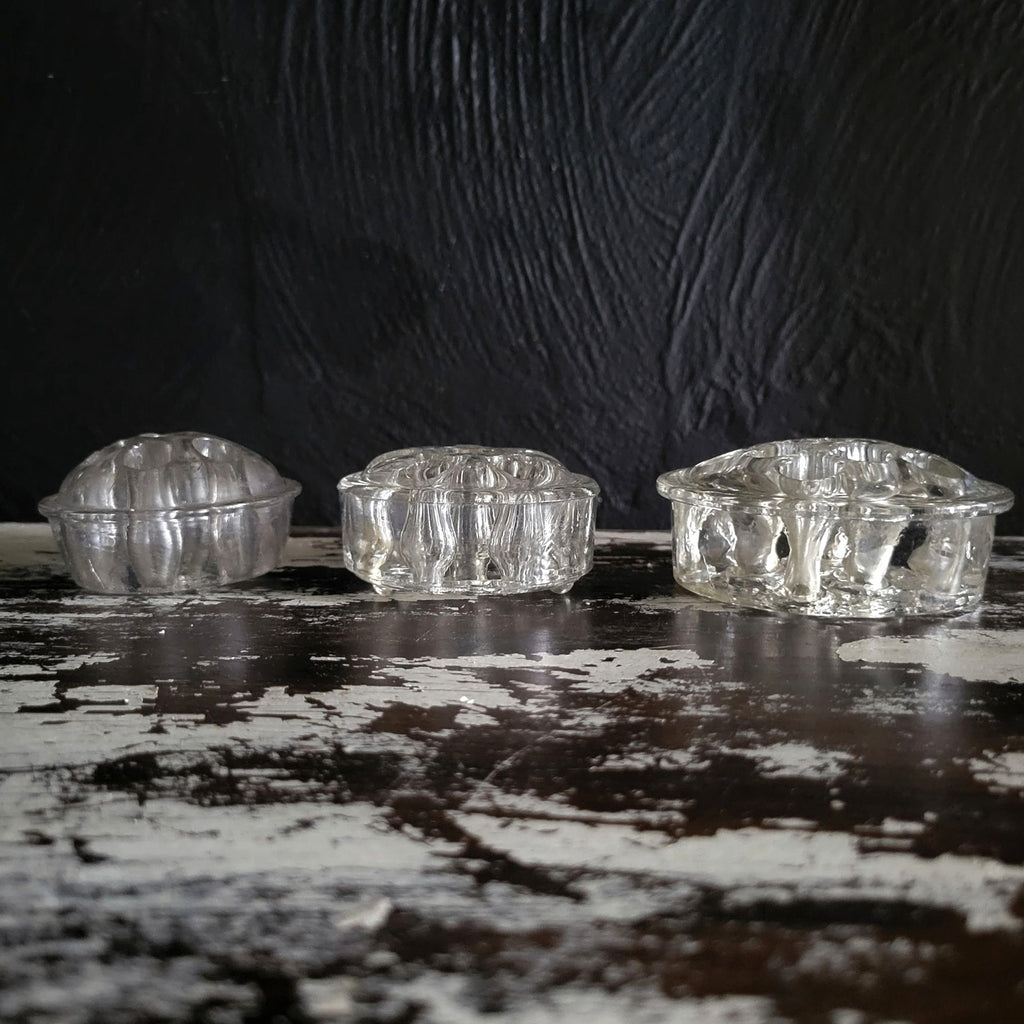 Set Of 3 Vintage Clear Glass Flower Frogs Floral Arrangements, Marble Holders