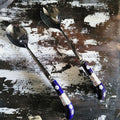 Sheffield England Porcelain Handle Salad Fork & Spoon Cobalt Blue and Floral
