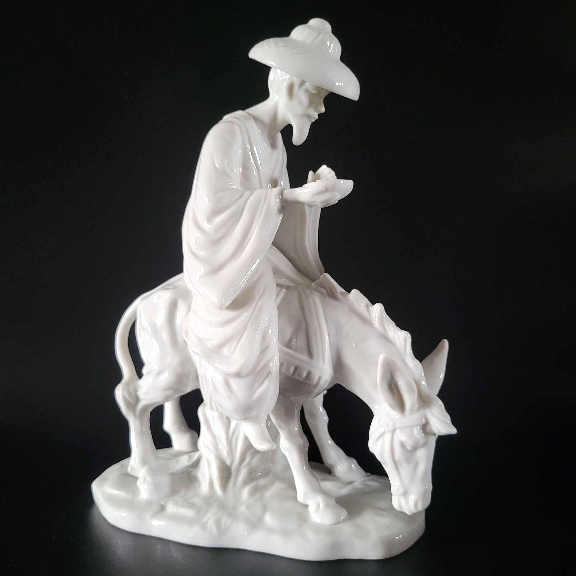 Vtg Japanese Porcelain Figure of Man on Donkey, Japanese Decor Asian Figurine