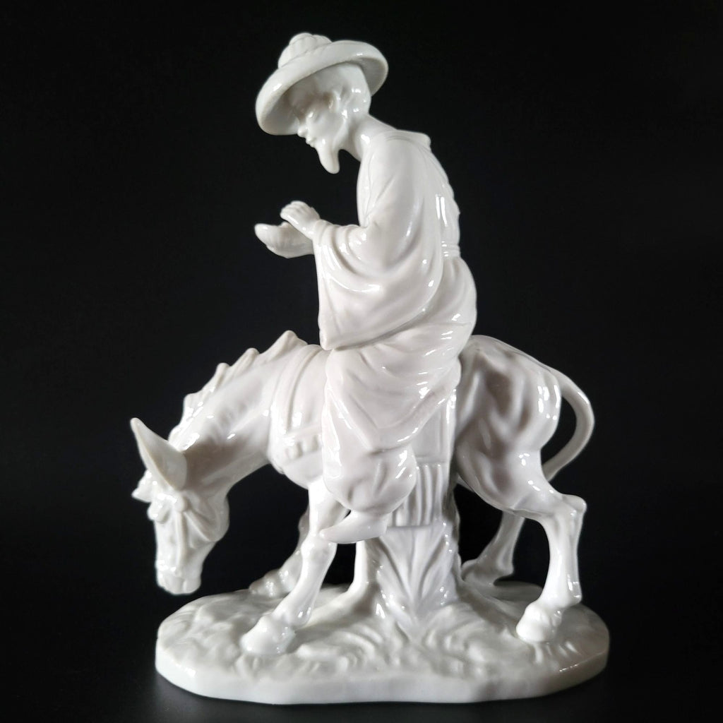 Vtg Japanese Porcelain Figure of Man on Donkey, Japanese Decor Asian Figurine