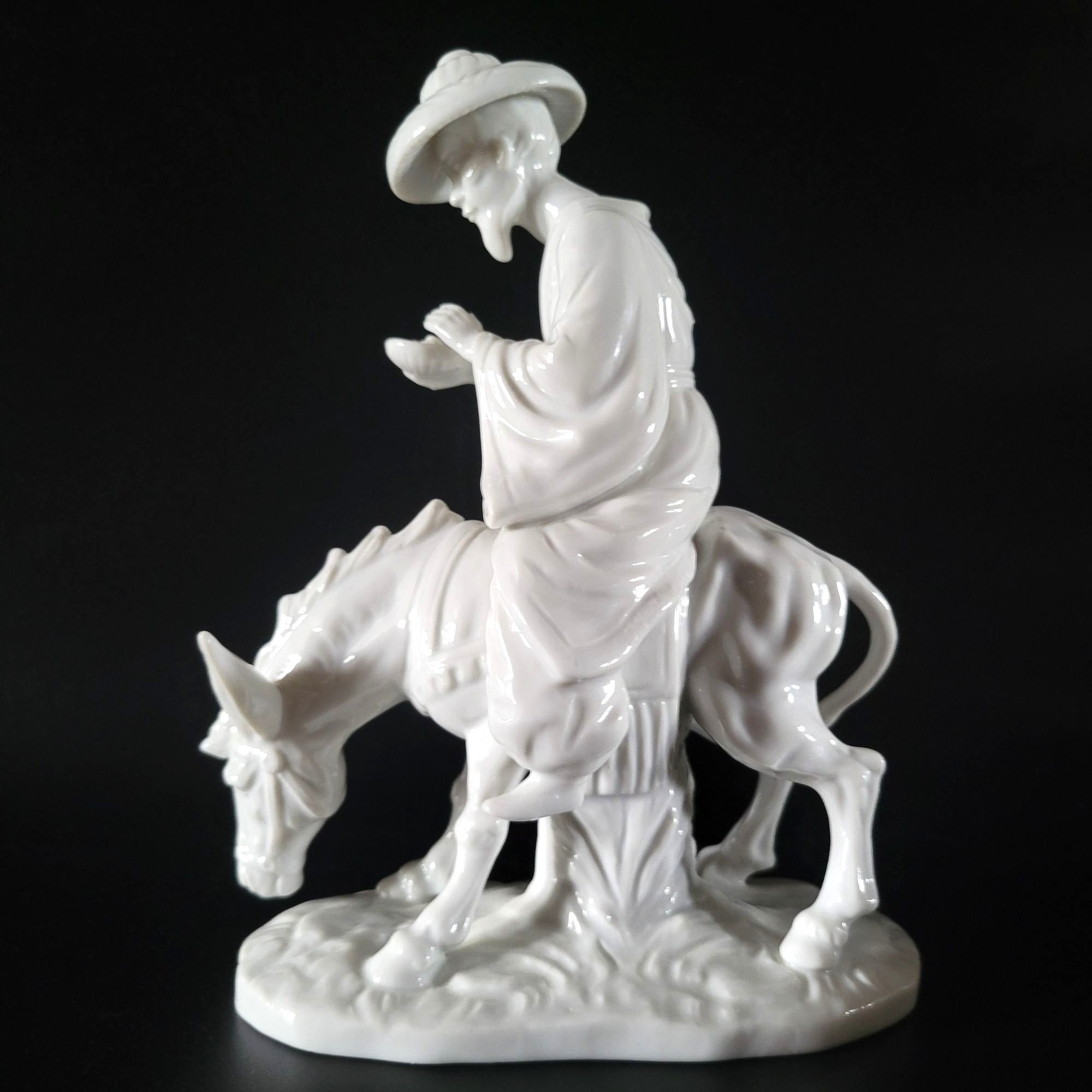 Vtg Japanese Porcelain Figure of Man on Donkey, Japanese Decor Asian Figurine