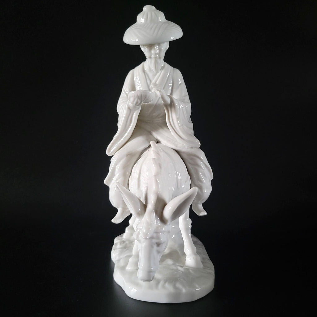 Vtg Japanese Porcelain Figure of Man on Donkey, Japanese Decor Asian Figurine