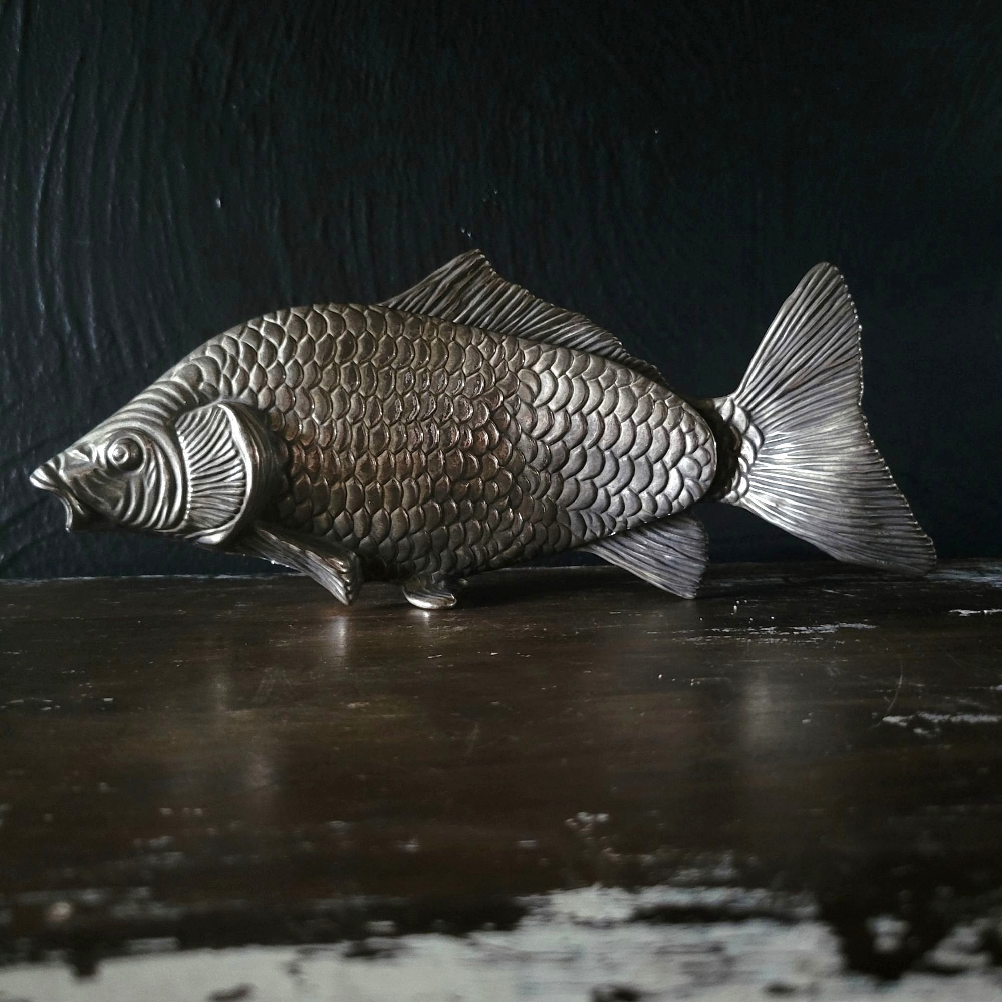 Vintage Modello-Depositato Silverplate Fish Napkin Holder Italian Carp Design