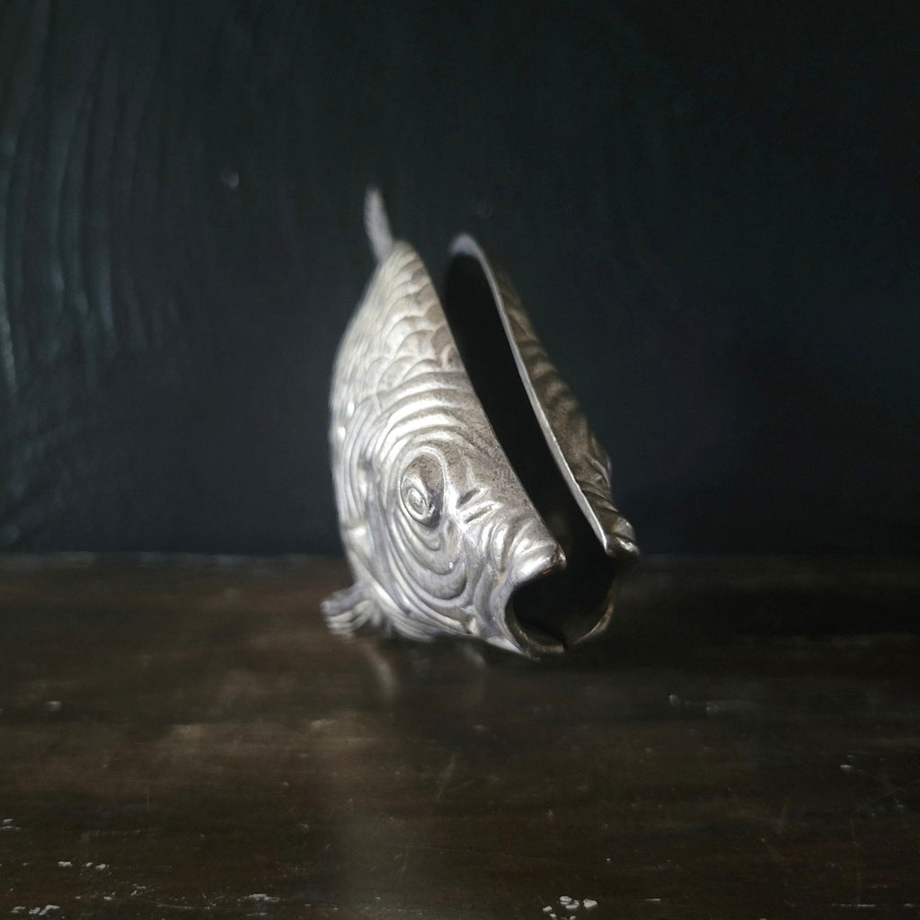 Vintage Modello-Depositato Silverplate Fish Napkin Holder Italian Carp Design