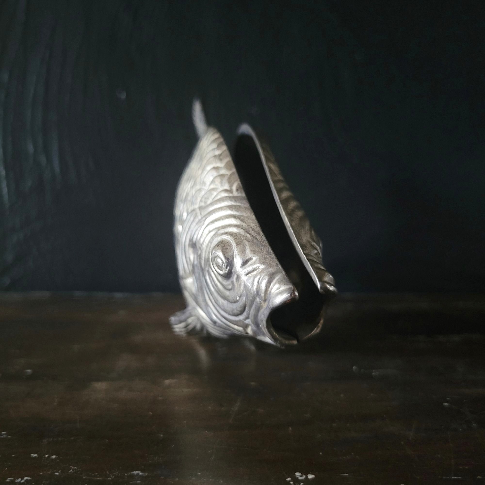 Vintage Modello-Depositato Silverplate Fish Napkin Holder Italian Carp Design