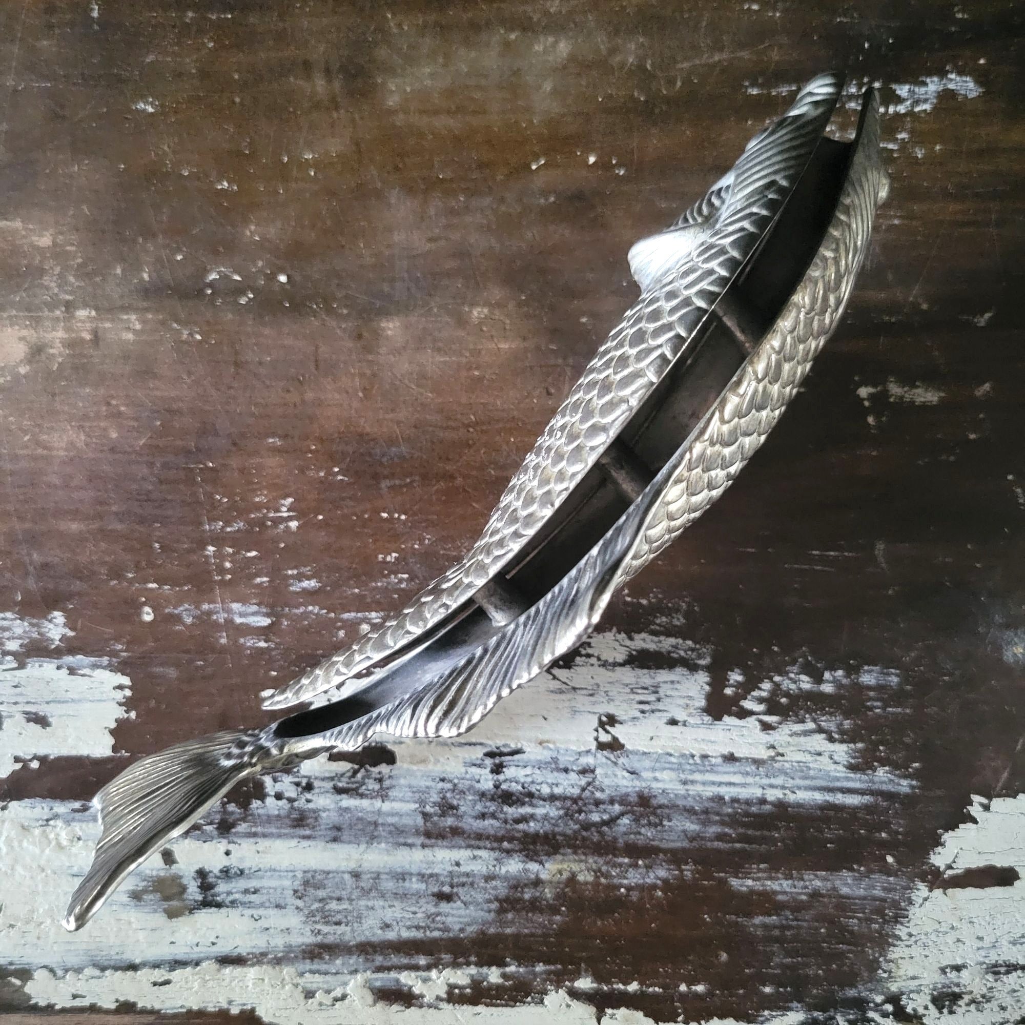 Vintage Modello-Depositato Silverplate Fish Napkin Holder Italian Carp Design