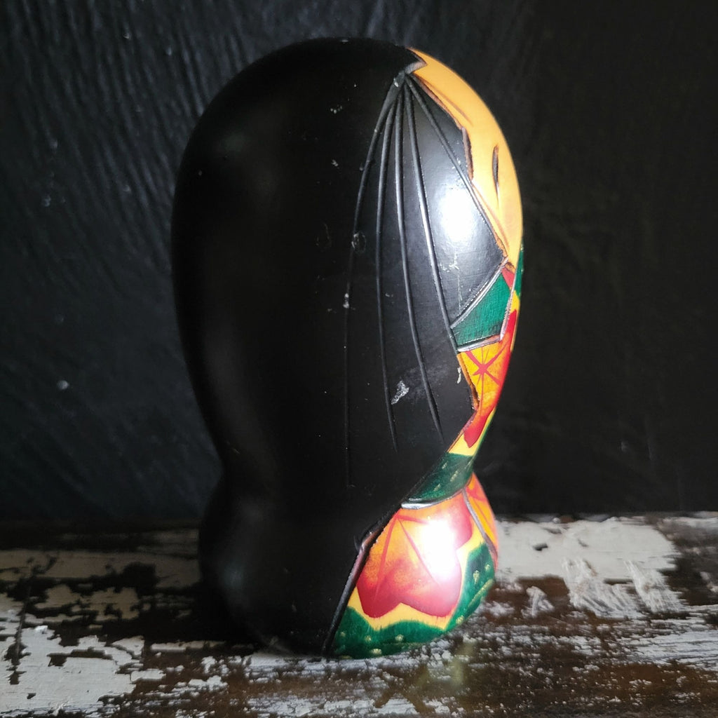 Vintage Japanese Kokeshi Doll 4.75" Handpainted and Signed Maple Leaf Design