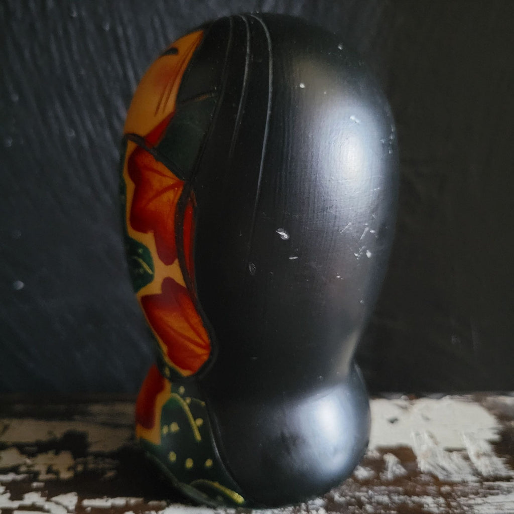 Vintage Japanese Kokeshi Doll 4.75" Handpainted and Signed Maple Leaf Design