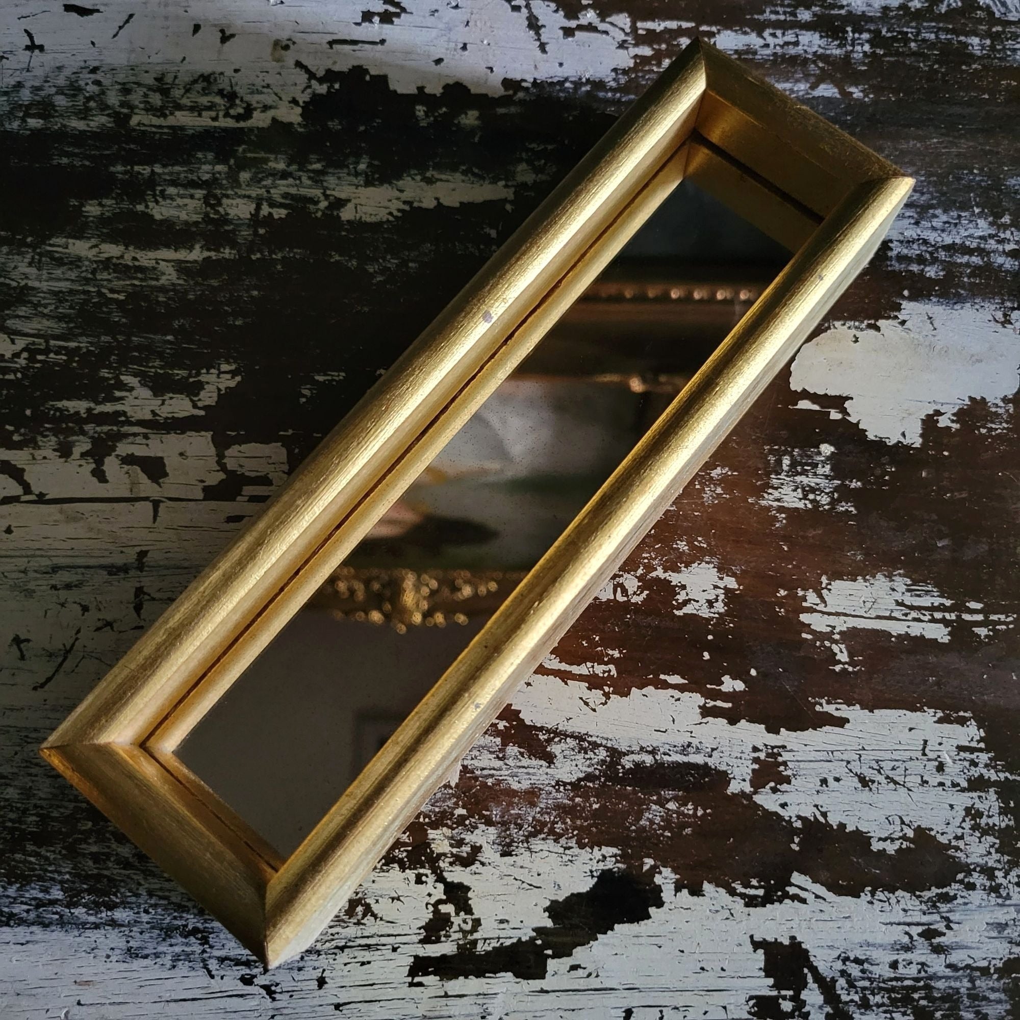 Small Vintage Rectangular Gilt Wood Wall Mirror Made in Spain 8.25" Gallery Wall
