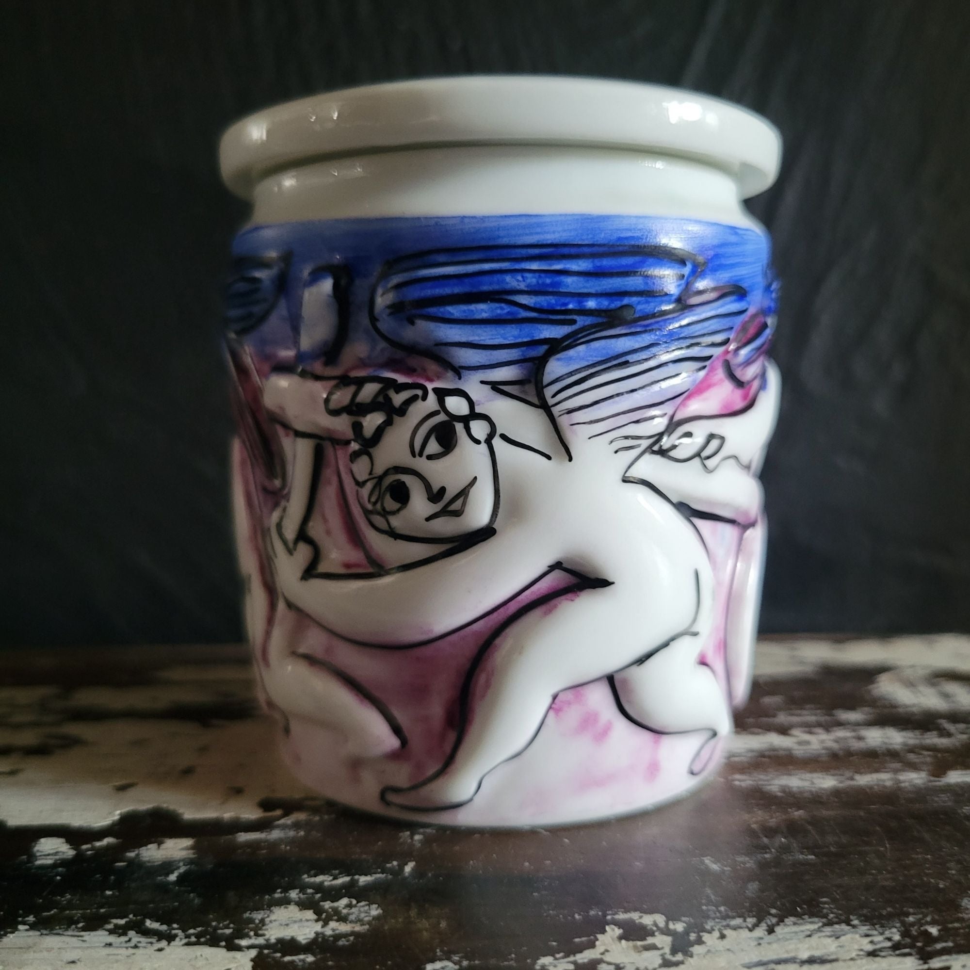 Vintage Naughty Angels O. Castro Galicia Espana Porcelain Container With Lid