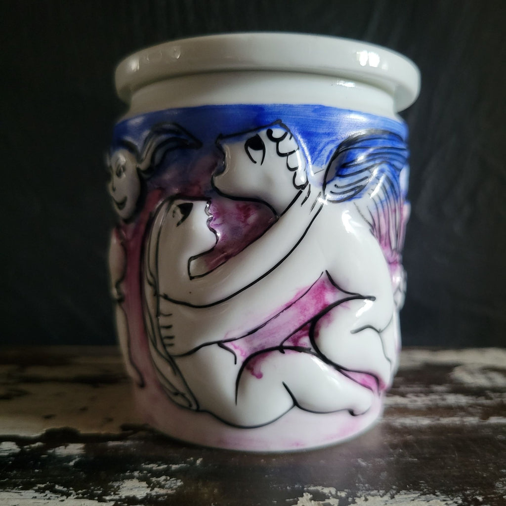 Vintage Naughty Angels O. Castro Galicia Espana Porcelain Container With Lid