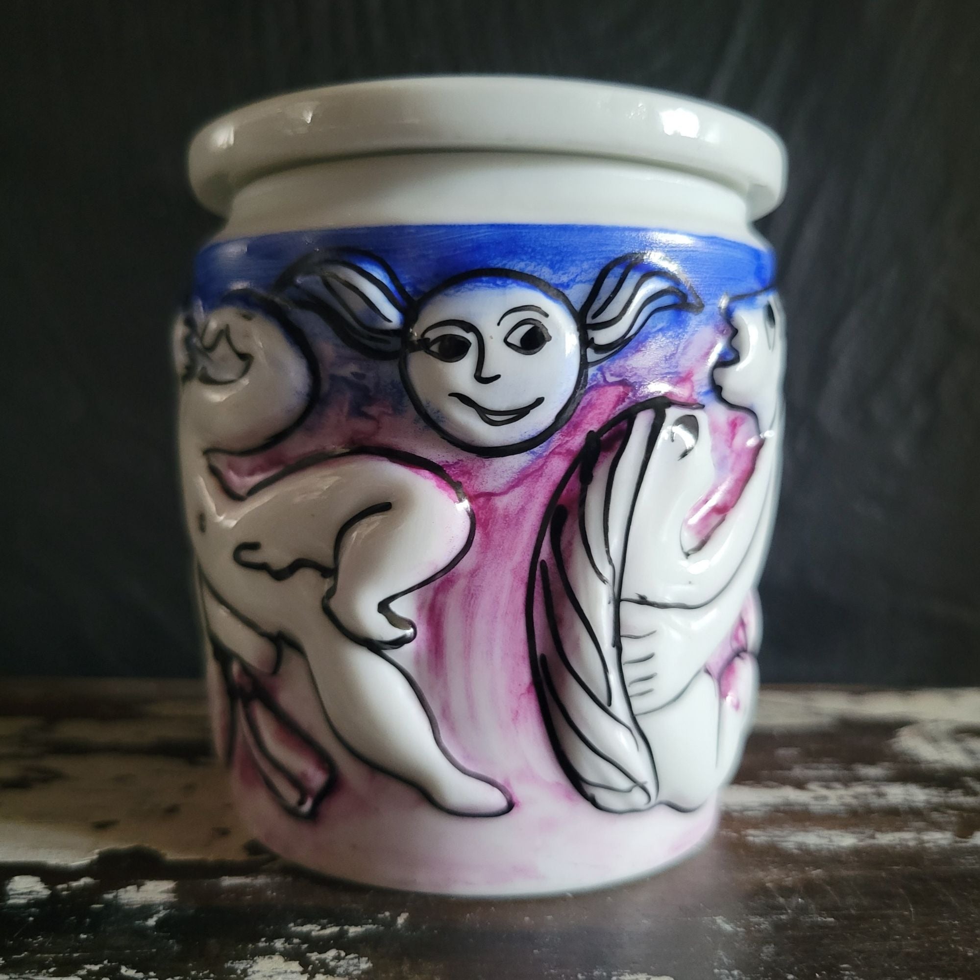 Vintage Naughty Angels O. Castro Galicia Espana Porcelain Container With Lid