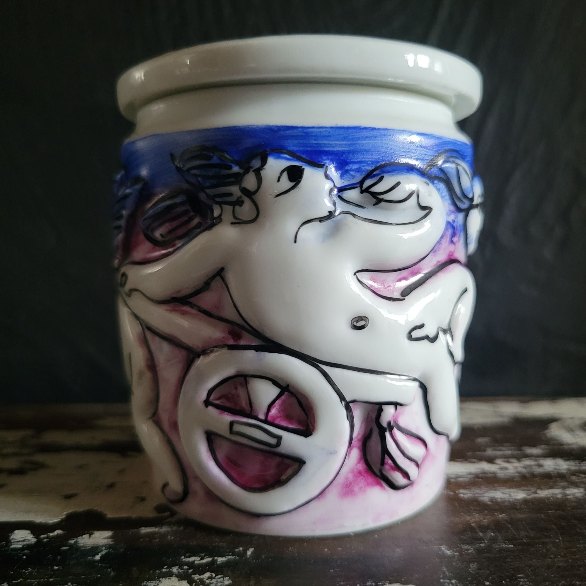 Vintage Naughty Angels O. Castro Galicia Espana Porcelain Container With Lid