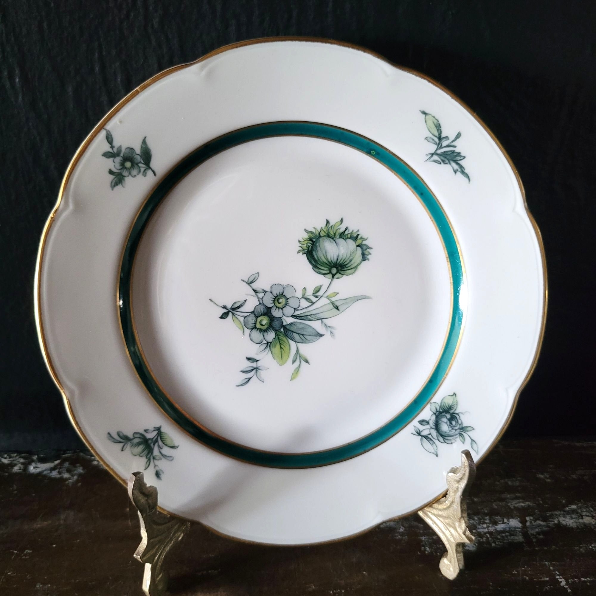 Vtg Royal Bayreuth Teal Tulip Bread & Butter Plate 6" Floral Design Gold Trim