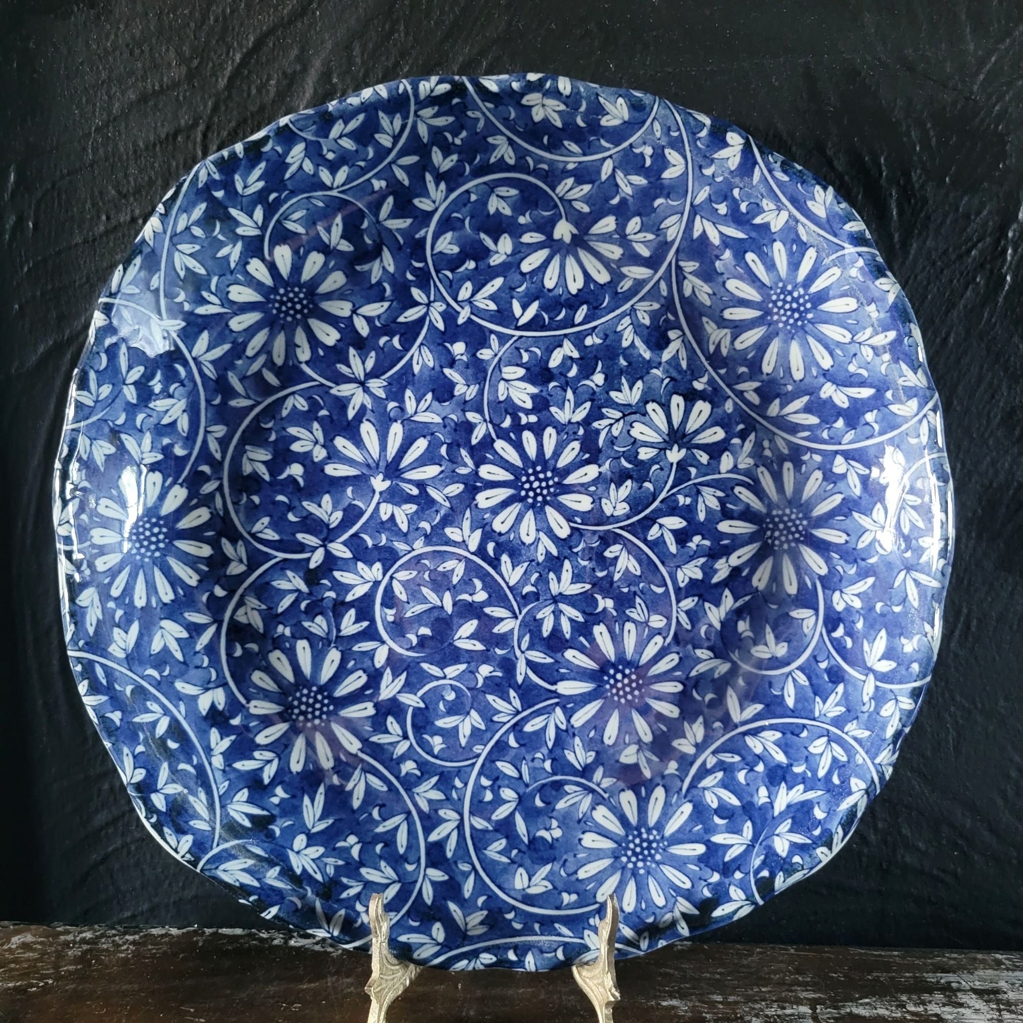 Large Vtg Chinese Porcelain Serving Bowl Plate Blue & White Floral Chinoiserie