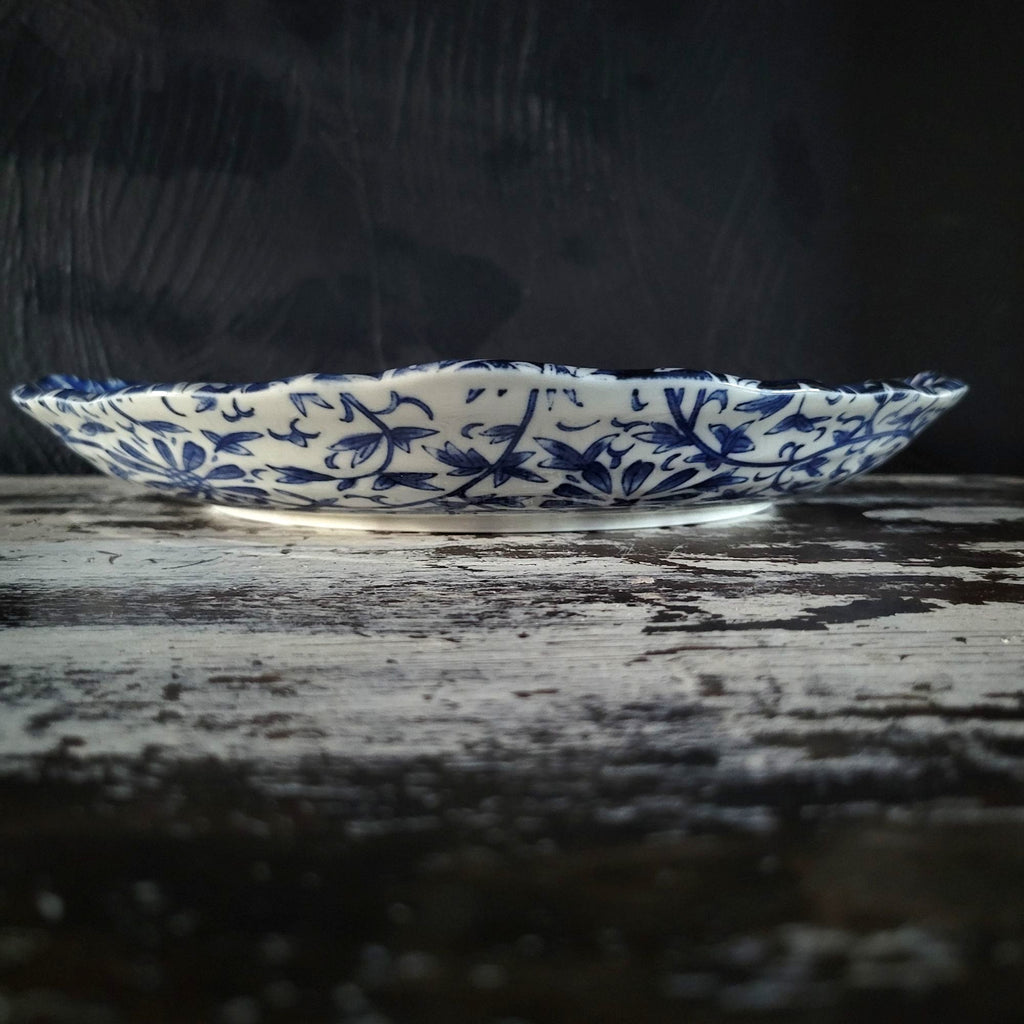Large Vtg Chinese Porcelain Serving Bowl Plate Blue & White Floral Chinoiserie