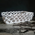 White Woven Ceramic Bread Basket Made In Portugal Rectangular Lattice Basket