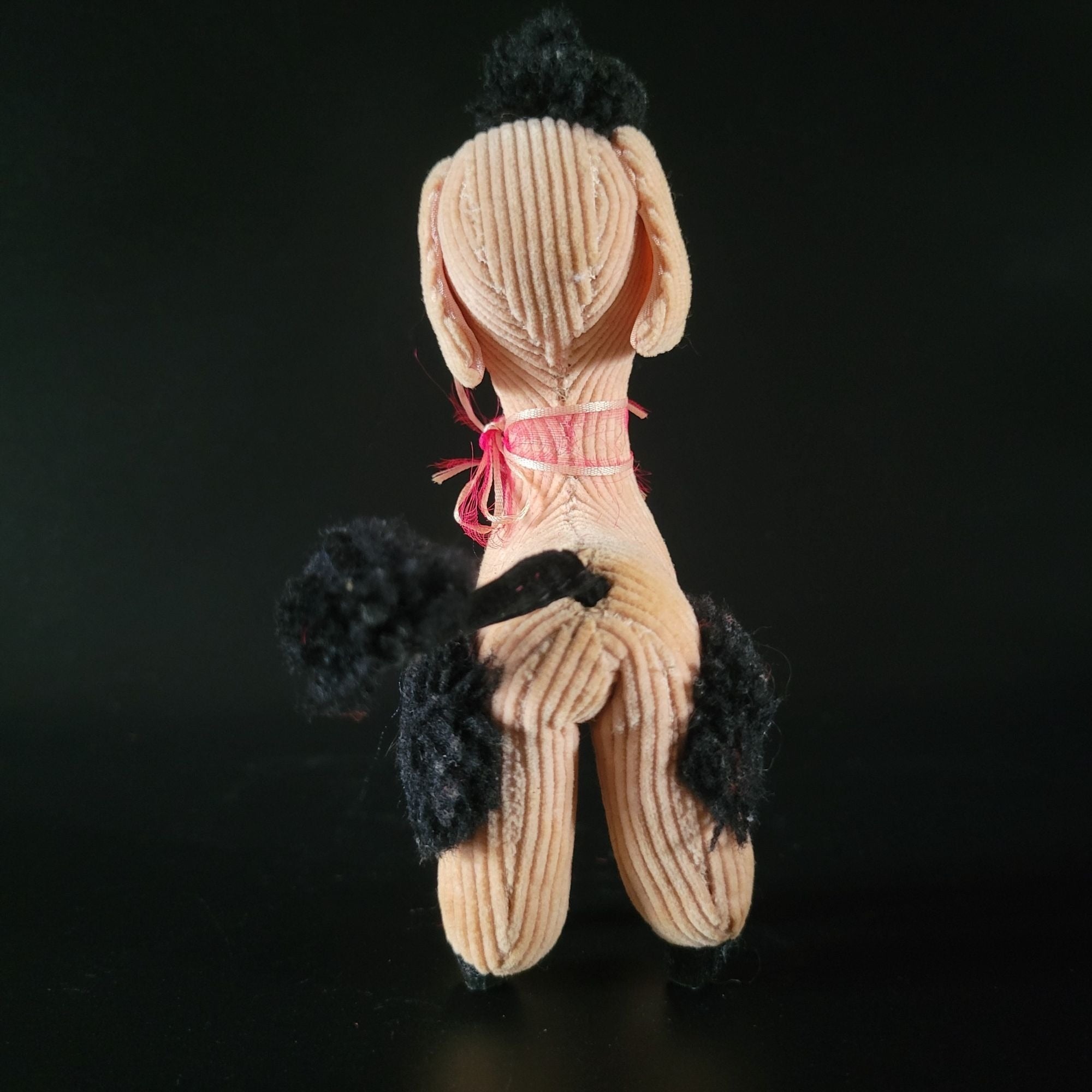 Vintage 60s Stuffed Animal Poodle Dog Pink Black Corduroy Kitsch 5.625"