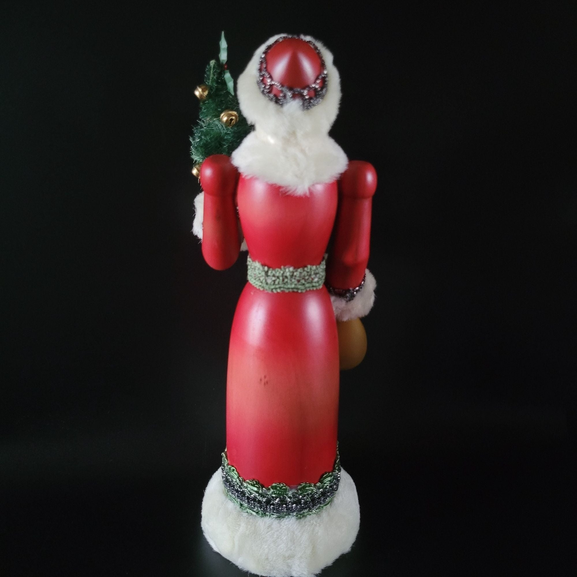 Department 56 Wood Santa Holding Tree & Gifts Red Robe Fur Trim 11.5”