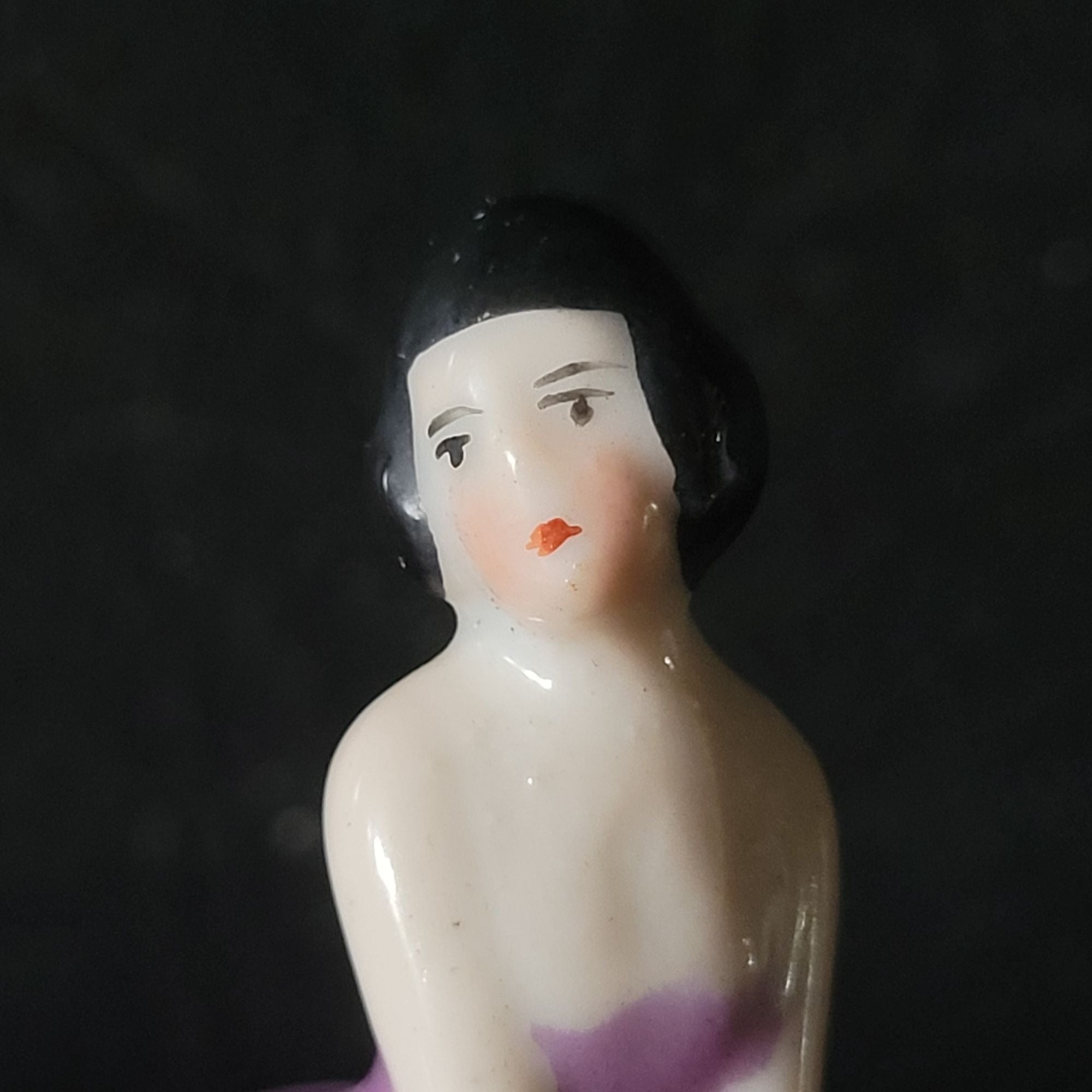 Antique Art Nouveau Woman Figure in Purple Dress Trinket Box, Ring Box, Vanity