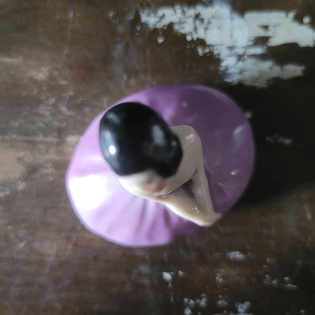 Antique Art Nouveau Woman Figure in Purple Dress Trinket Box, Ring Box, Vanity