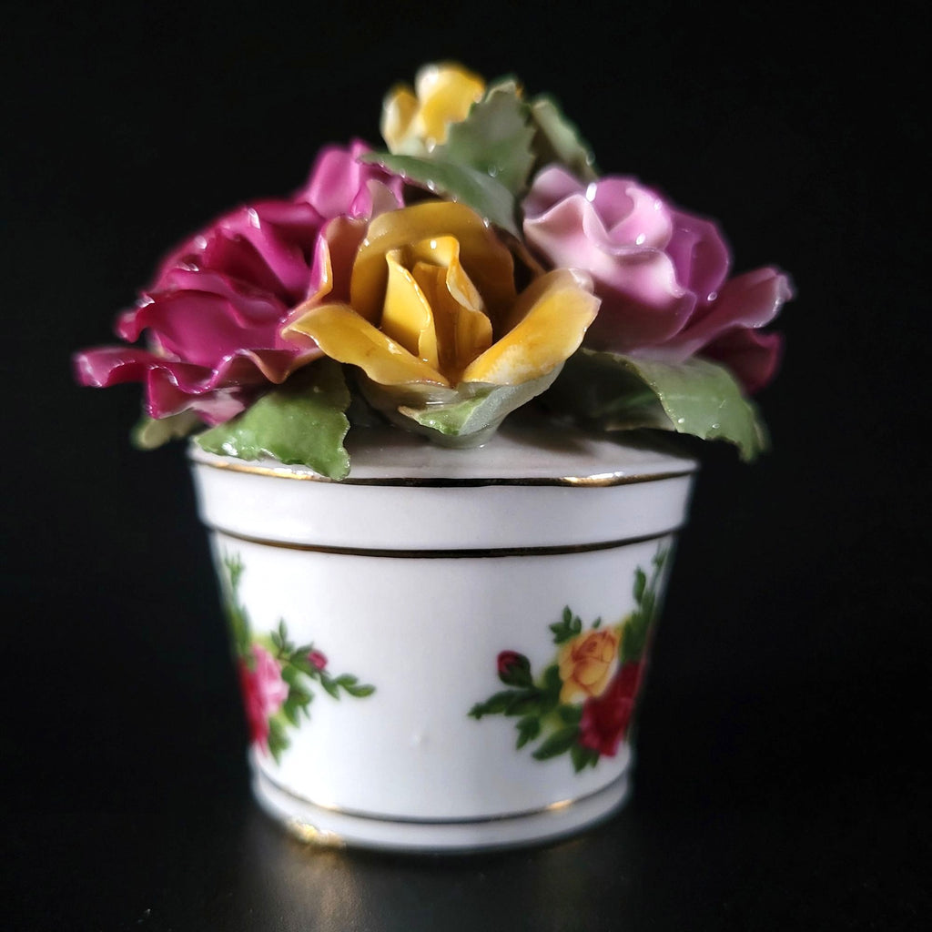 Small Vintage Royal Albert Old Country Roses Flowers In Pot Figurine 3"