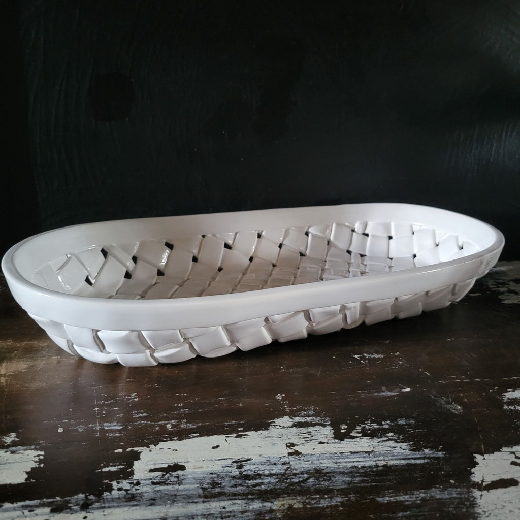 Vintage Italian White Ceramic Bread Basket, Centerpiece Bowl