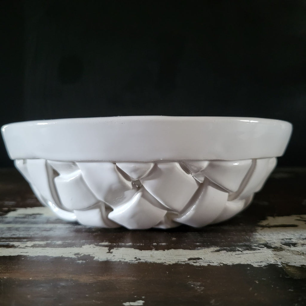 Vintage Italian White Ceramic Bread Basket, Centerpiece Bowl