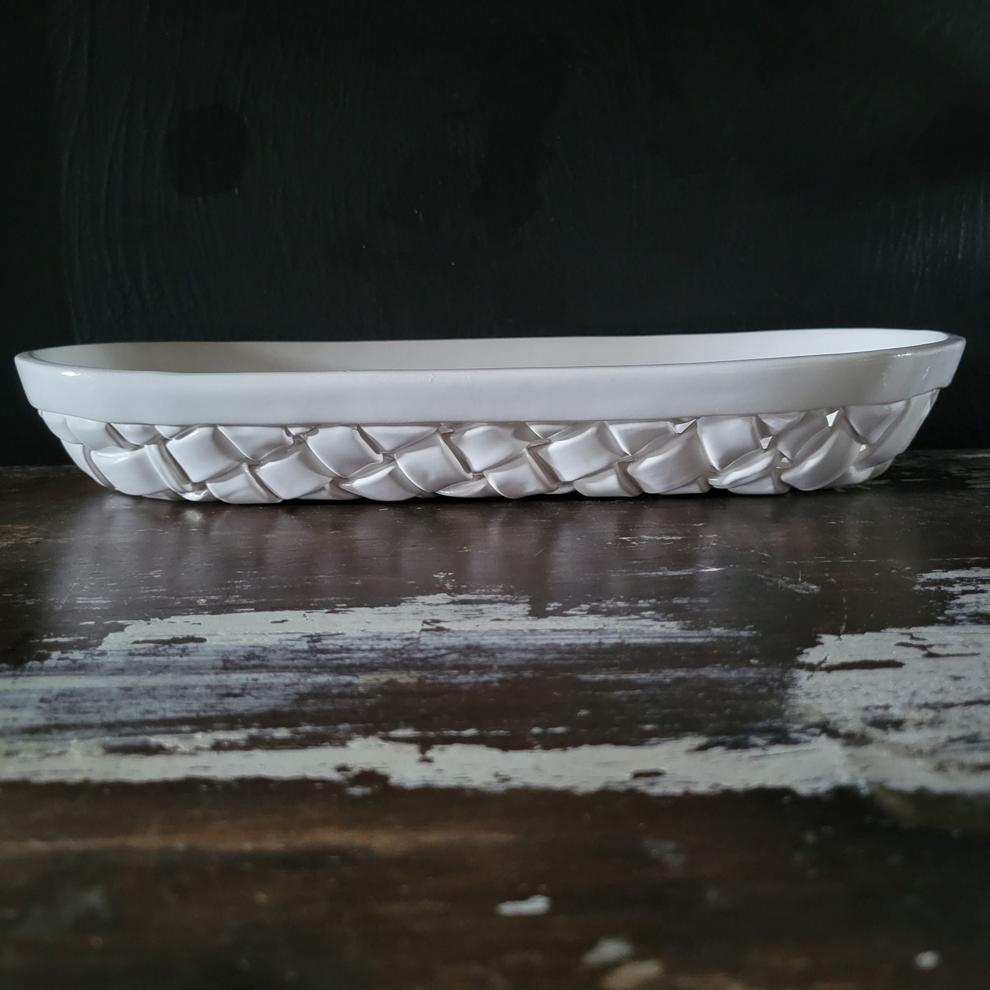 Vintage Italian White Ceramic Bread Basket, Centerpiece Bowl