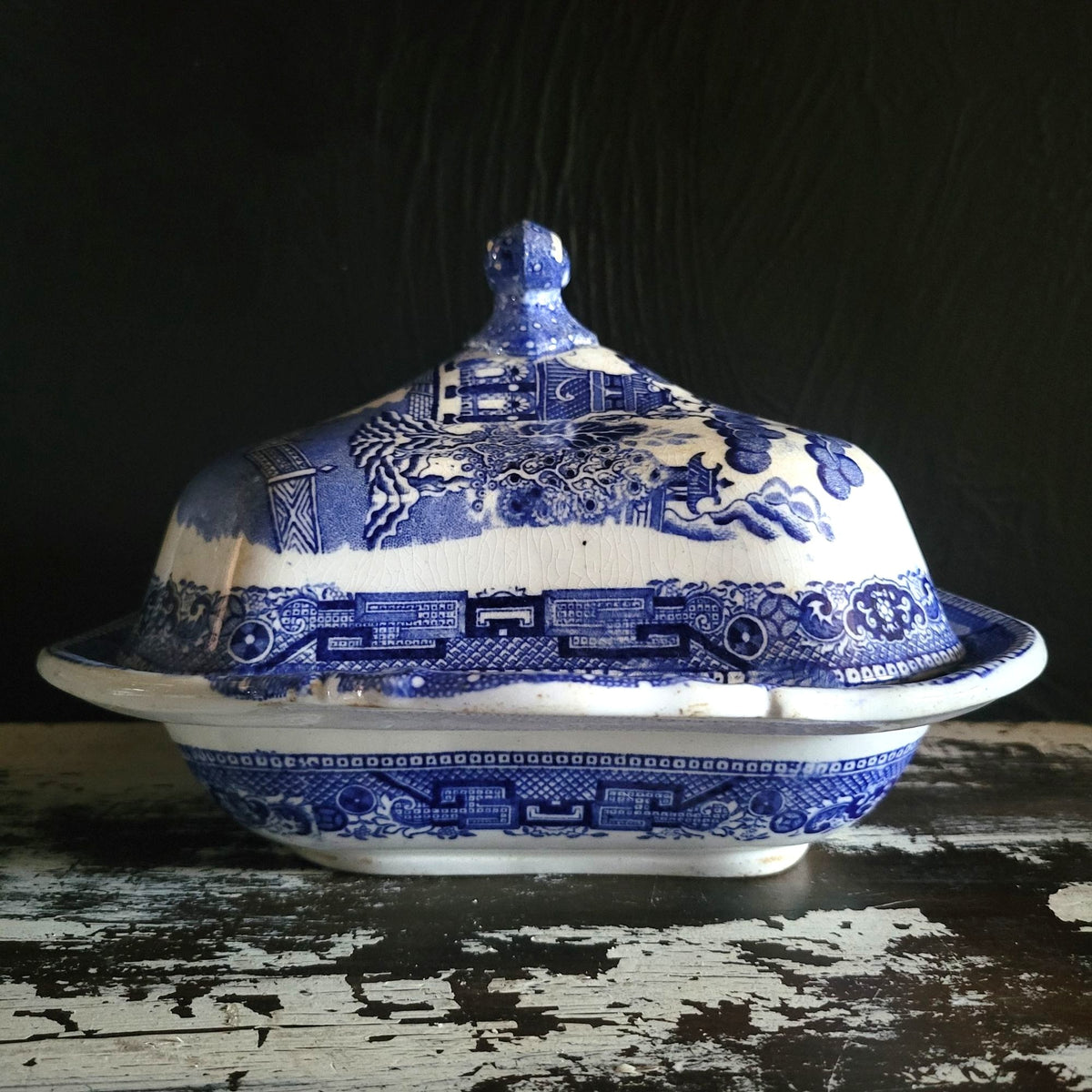 Antique Ridgway England Blue Willow Square Covered Vegetable Dish w/ Lid  *Read