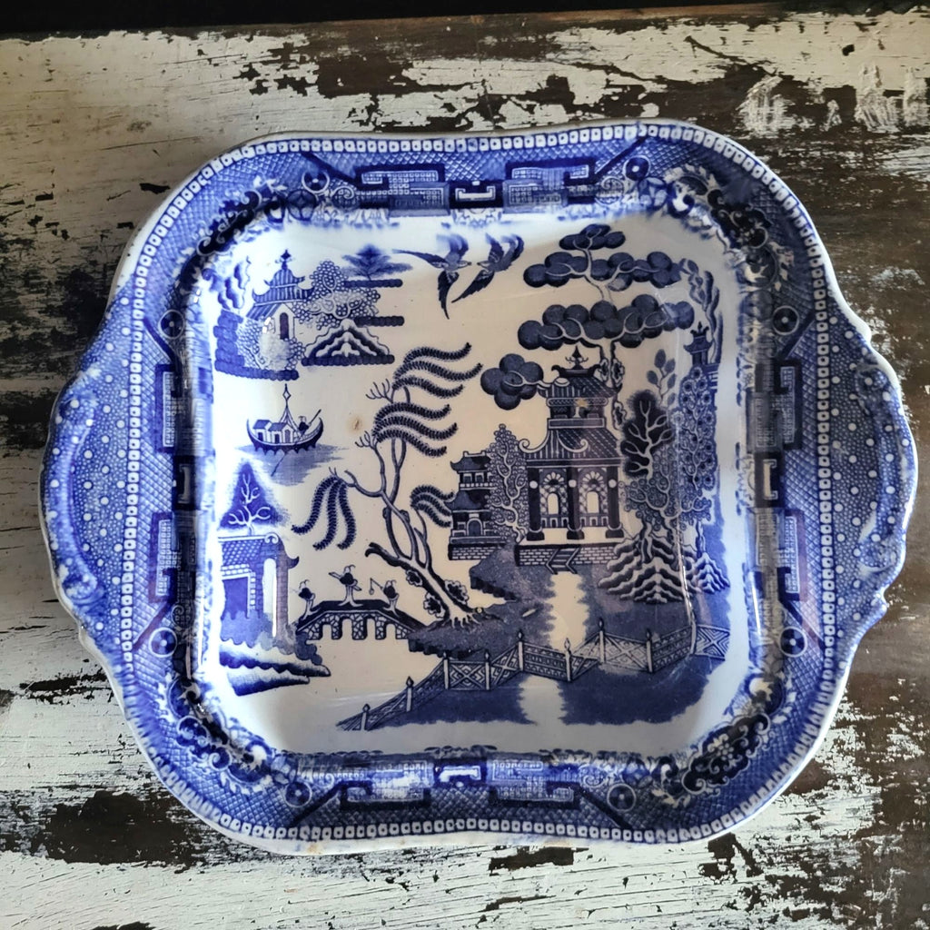 Antique Ridgway England Blue Willow Square Covered Vegetable Dish w/ Lid  *Read