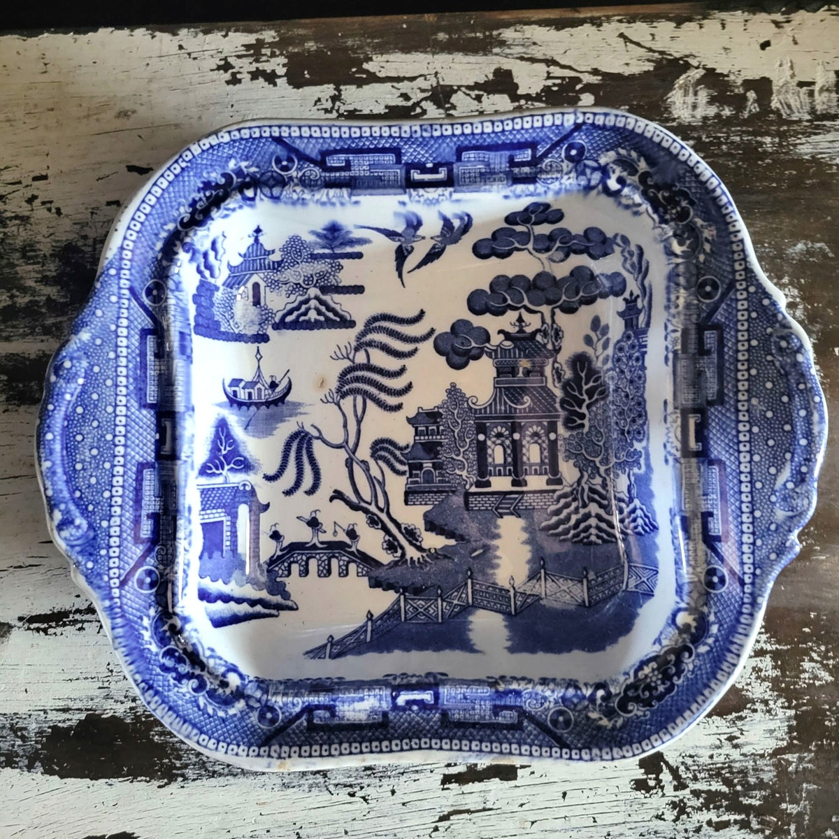 Antique Ridgway England Blue Willow Square Covered Vegetable Dish w/ Lid  *Read