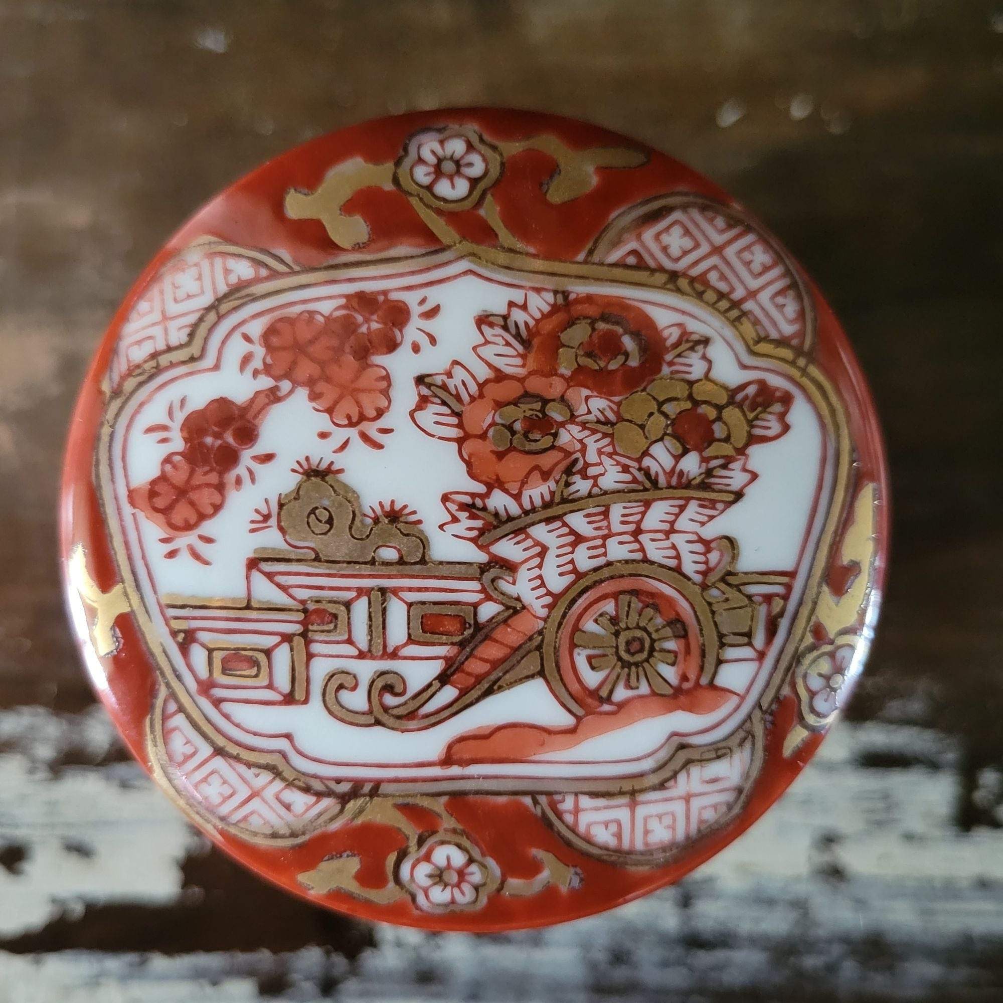 Vintage Gold Imari Hand Painted Spice Tea Jar With Lid Red Gold Japanese Floral