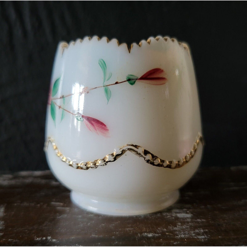 Antique Heisey Beaded Swag Opal Glass Hand Painted Toothpick Holder circa 1906