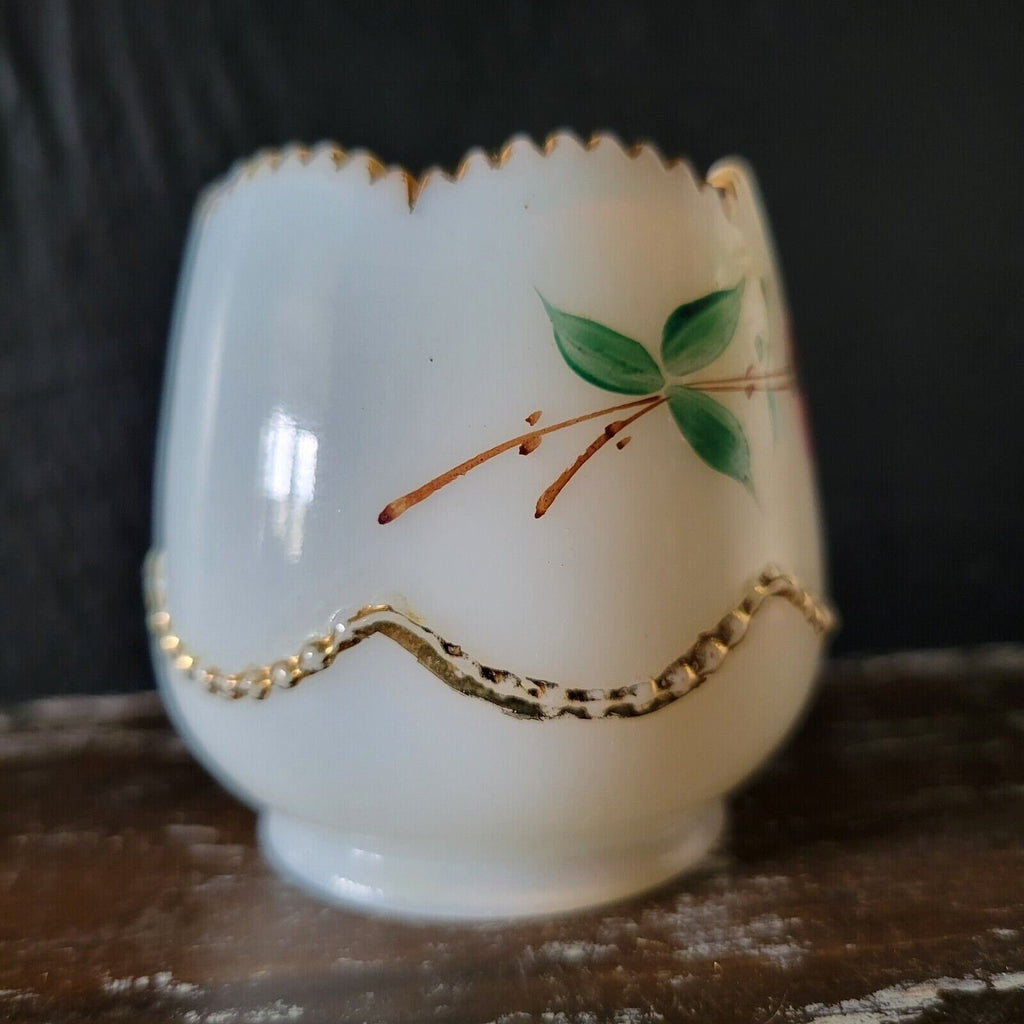 Antique Heisey Beaded Swag Opal Glass Hand Painted Toothpick Holder circa 1906