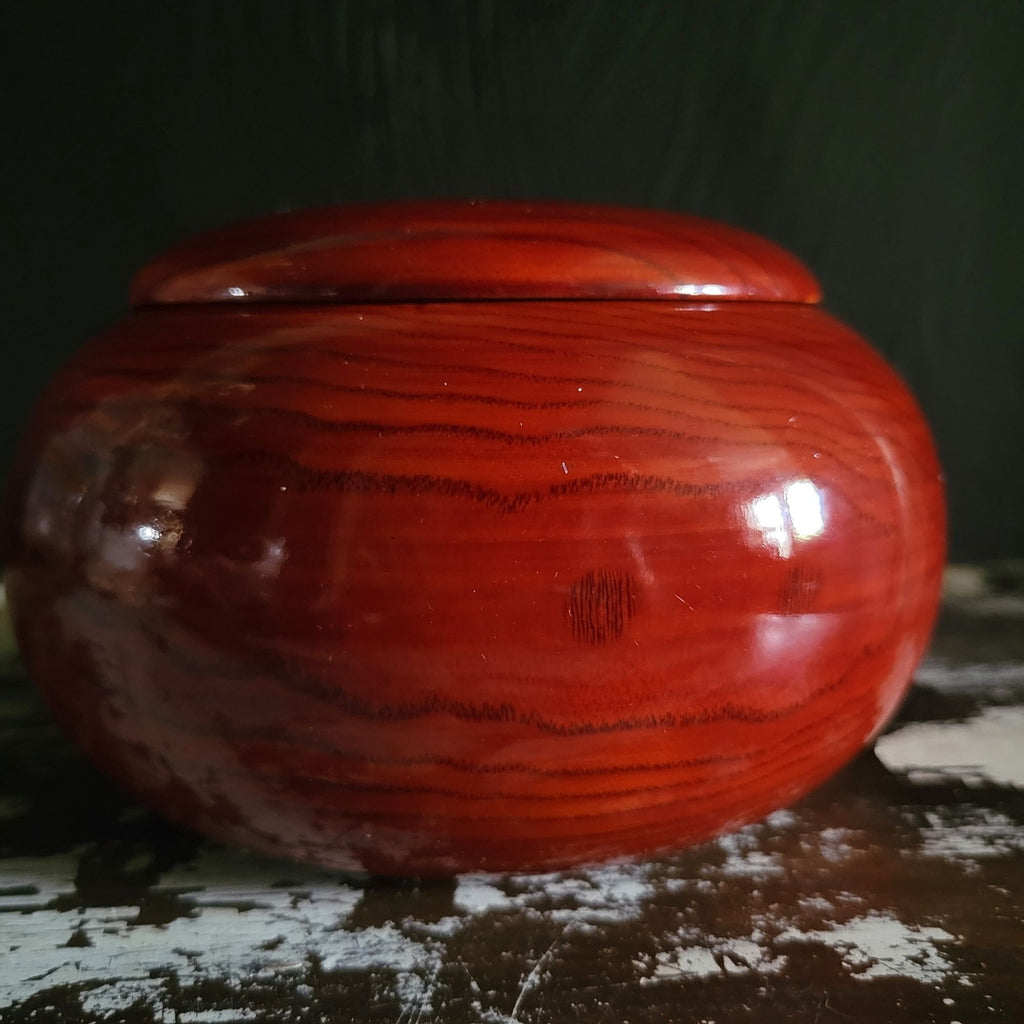Vintage Rosewood Box With Mother Of Pearl Dragon Inlay Round Wood Box